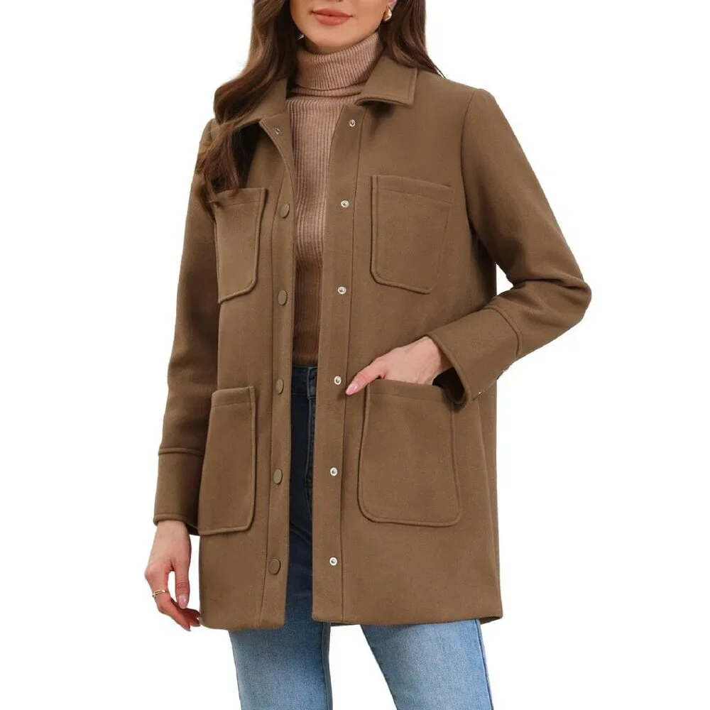 Oversized Snap Button Utility Jacket, 100% Polyester, Loose Fit - Picture 1 of 6